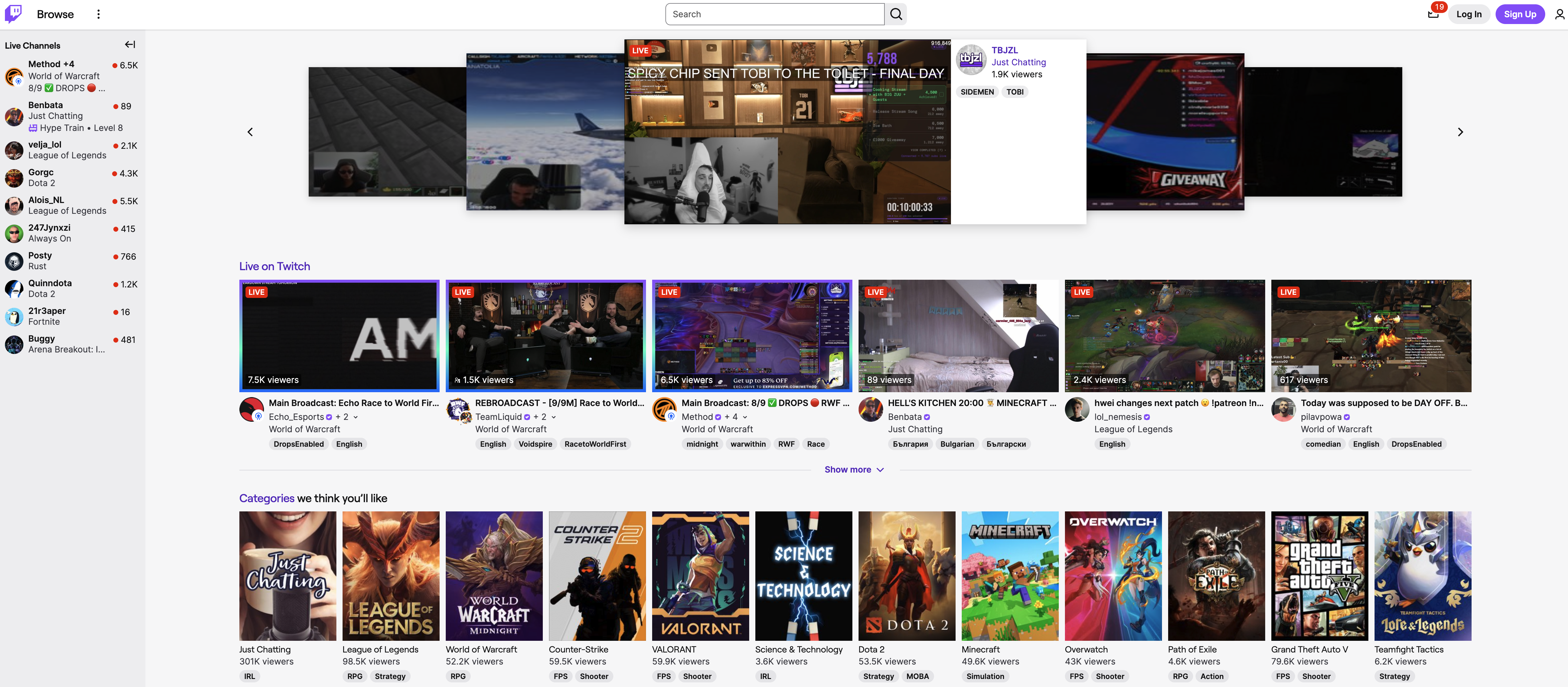 Twitch website screenshot